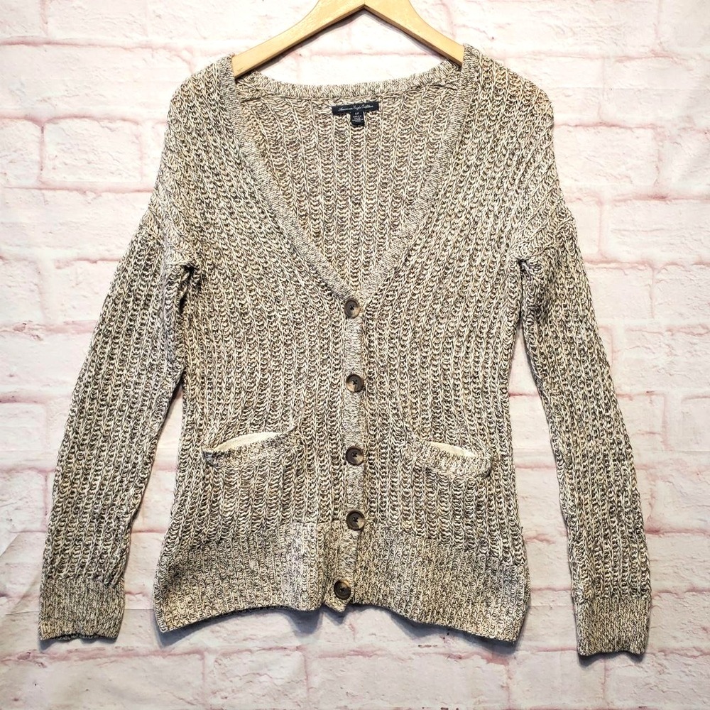 American Eagle Outfitters Cardigan Sweater Womens Small Beige Marled Knit Button